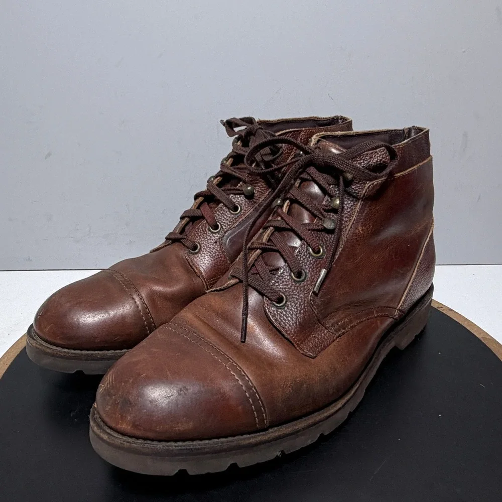 Allen Edmonds Cascade Boots Men 11 D Cap Toe Pebbled Leather Brown Workwear 7083